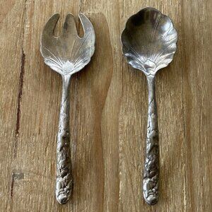 Vintage Arthur Court 1990 Rabbit Bunny Salad Serving Set Fork Spoon 11" Aluminum